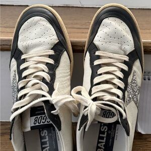 Golden Goose Black and White Sneakers with Silver Glitter Star